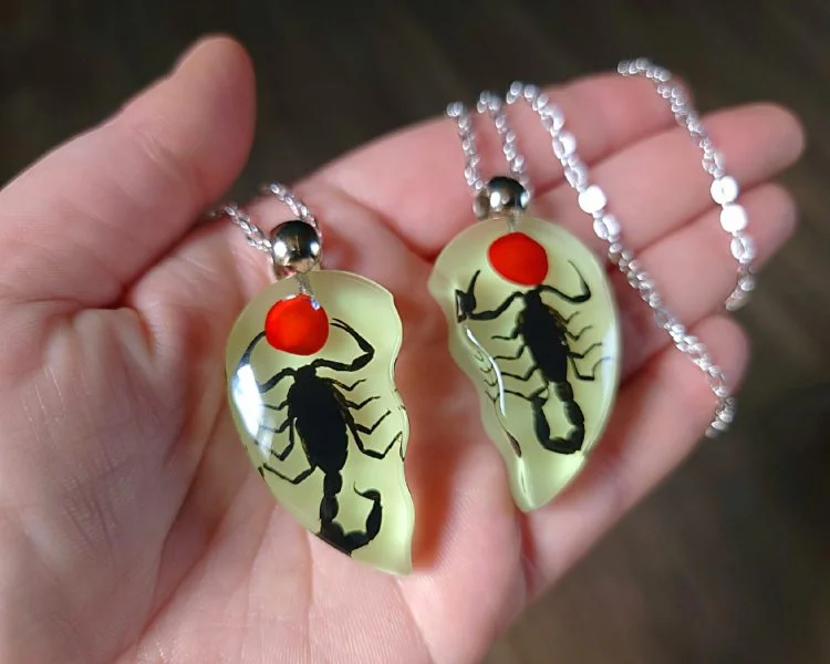 Glow-In-The-Dark Scorpion Necklace Set, Real Scorpions Necklace