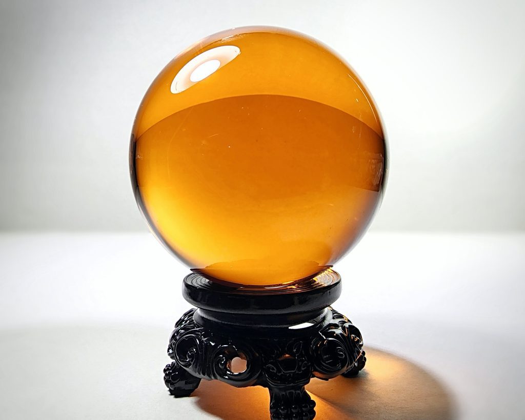80mm, Amber Crystal Ball, Orange Glass Ball - Insects In Resin