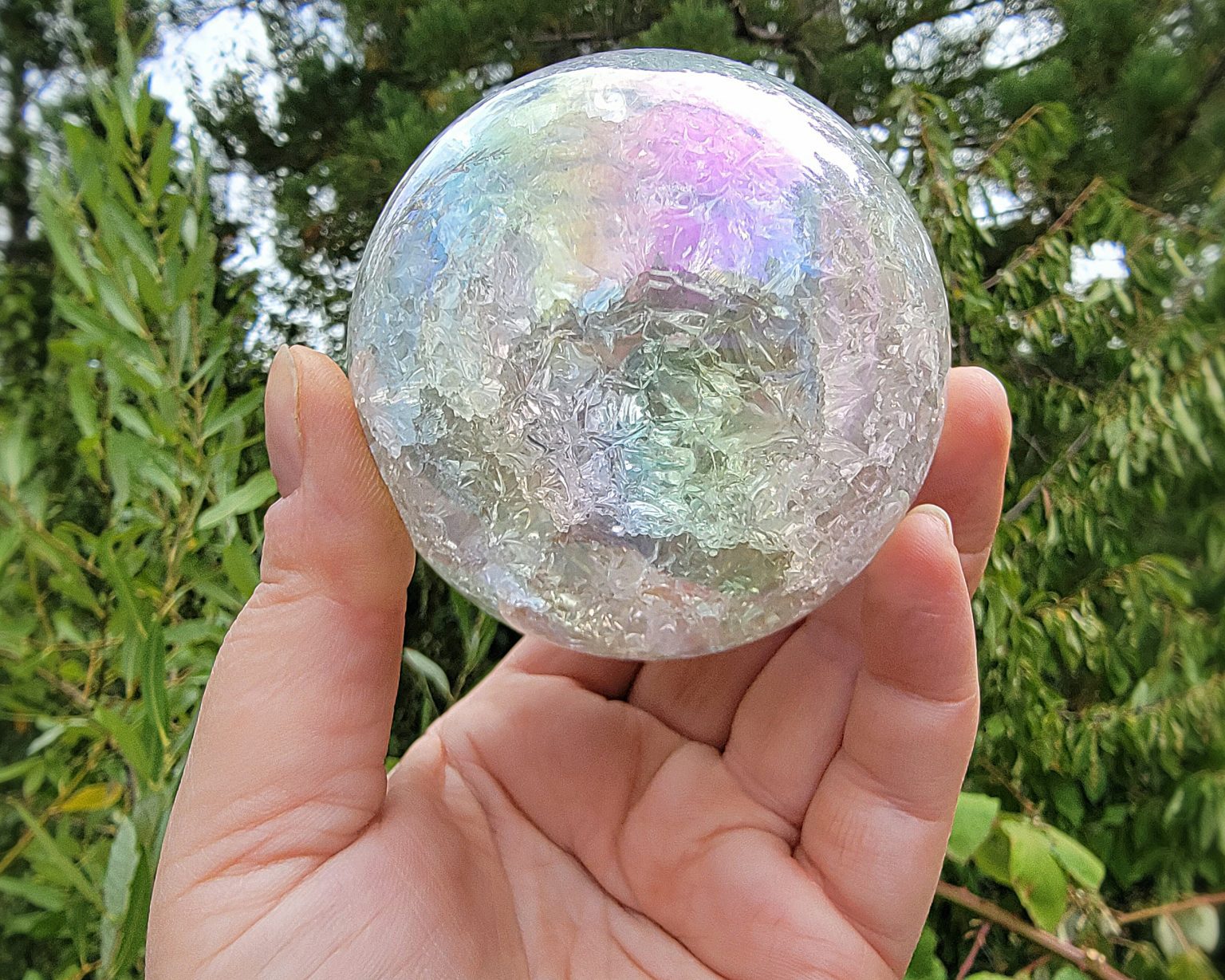 Crackle Aurora Crystal Ball, 80mm Aurora Glass Ball Insects In Resin