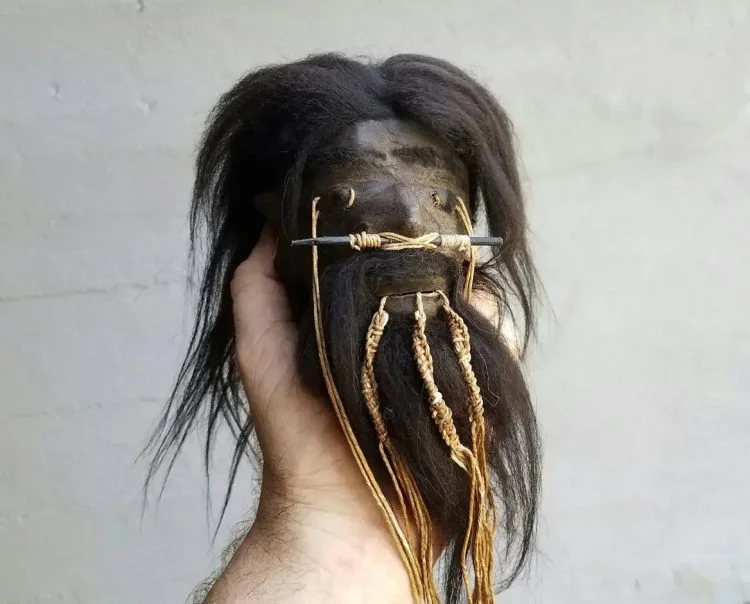 Real shrunken head for sale, Leather, Tsantsa, Oddity Decor, Tikki Decor