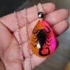 Black Scorpion Pink Necklace, Real Insect jewelry